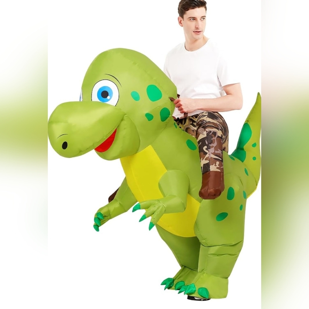 Inflatable Dinosaur Costume Unisex One Size Green Ride-On T-Rex Suit - Picture 2 of 4